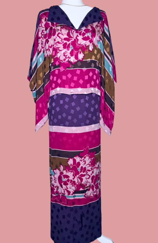 1970s Silk Statement Maxi Dress