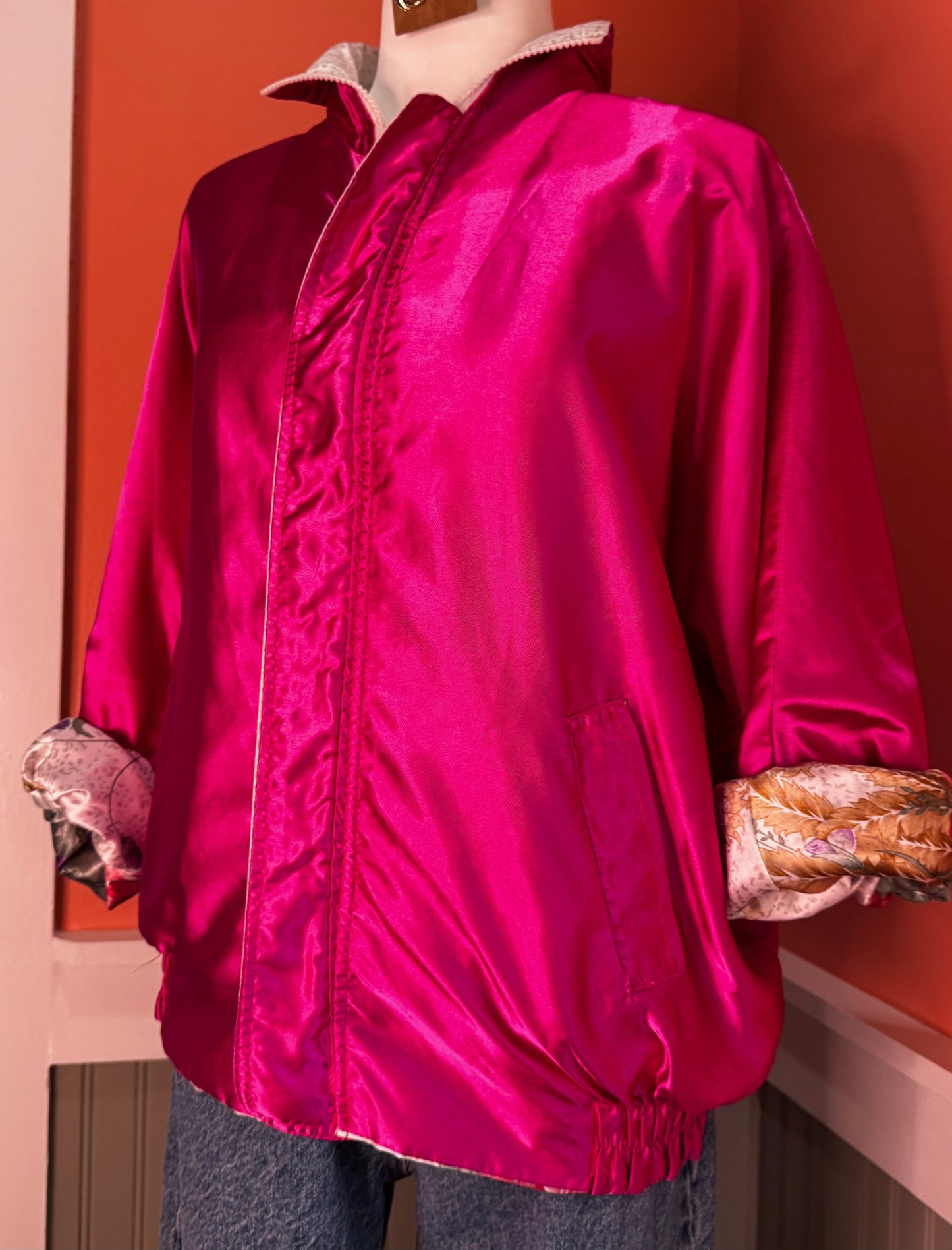 Reversible Floral Satin Statement Jacket