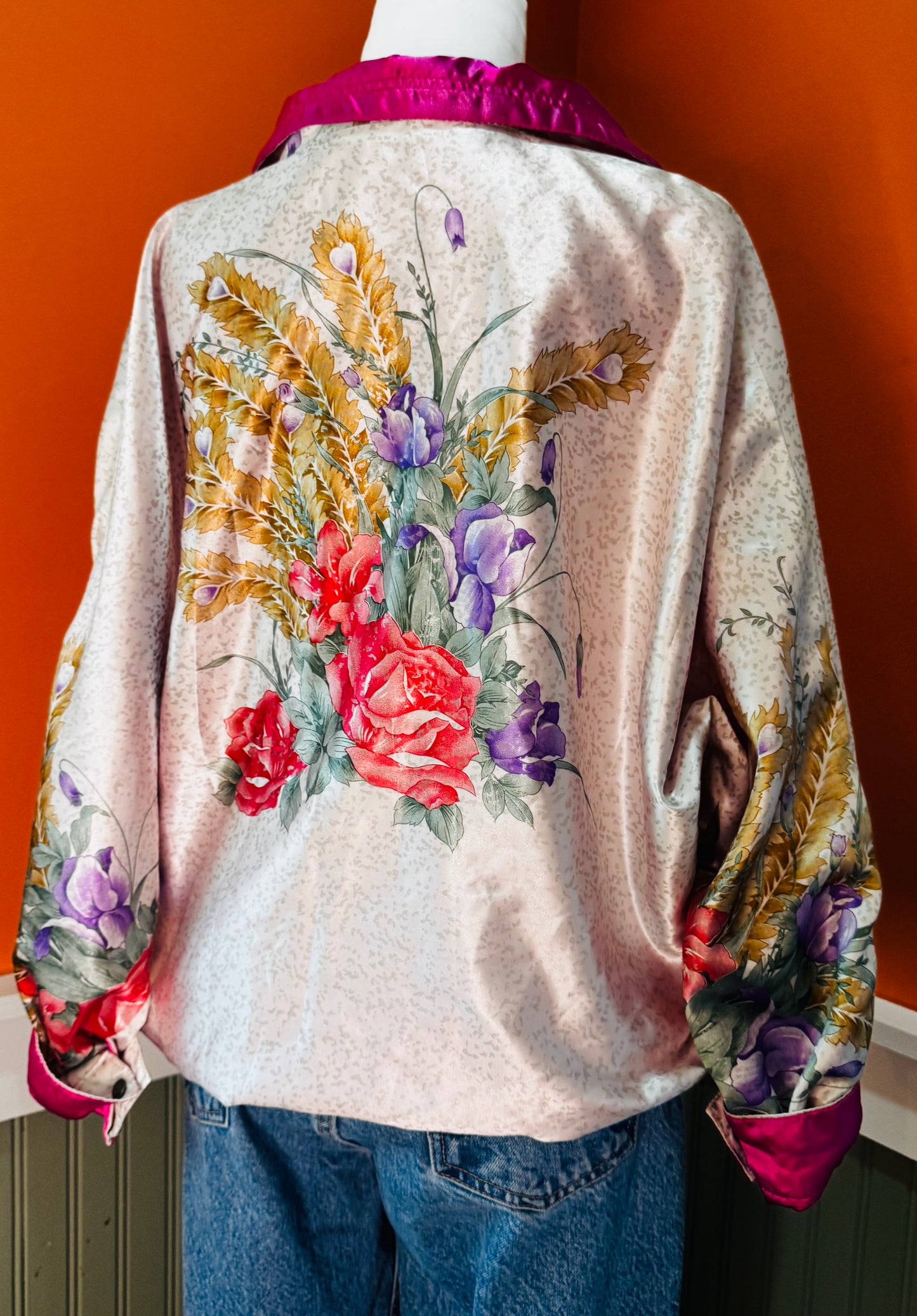 Reversible Floral Satin Statement Jacket