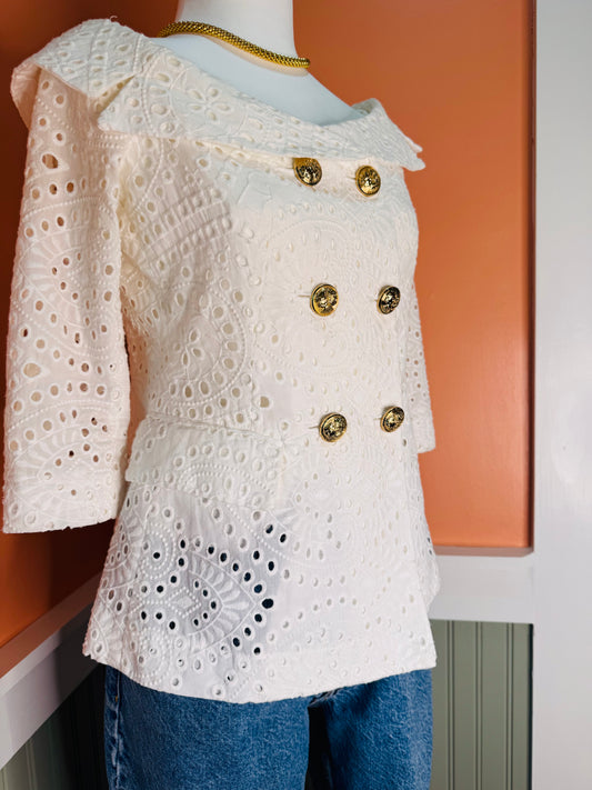 Boston Proper Eyelet Peplum Top